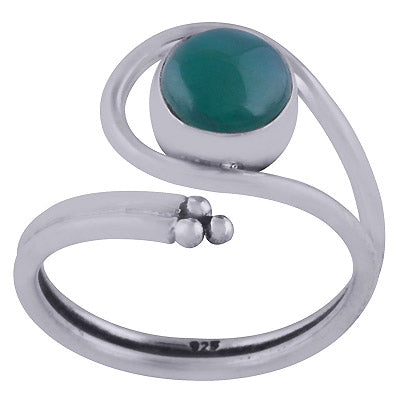 Stylish Pattern Around Green Onyx Round Shape 925 Sterling Solid Silver Ring - R3402242-56