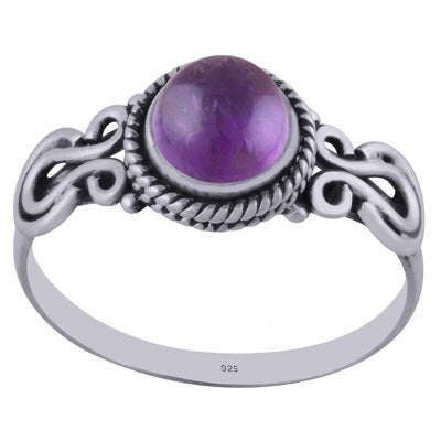 Beautiful Handcrafted Work Around Amethyst Round Shape 925 Sterling Solid Silver Ring - R3402247-10