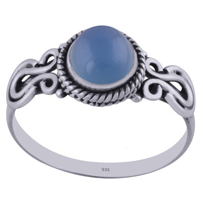 Beautiful Handcrafted Work Around Blue Chalcedony Round Shape 925 Sterling Solid Silver Ring - R3402247-18