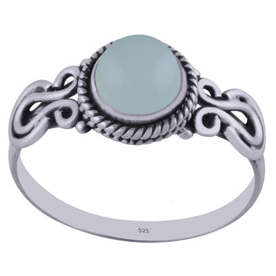 Beautiful Handcrafted Work Around Aqua Chalcedony Round Shape 925 Sterling Solid Silver Ring - R3402247-19