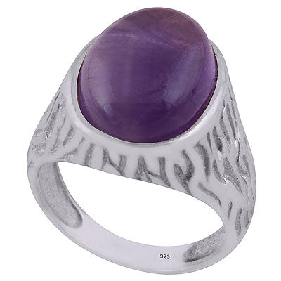 Stunning Handcrafted Oxidised Work Around Amethyst Oval Shape 925 Sterling Solid Silver Ring - R3402258-51