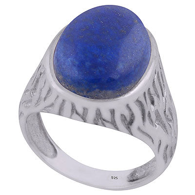 Stunning Handcrafted Oxidised Work Around Lapis Oval Shape 925 Sterling Solid Silver Ring - R3402258-55
