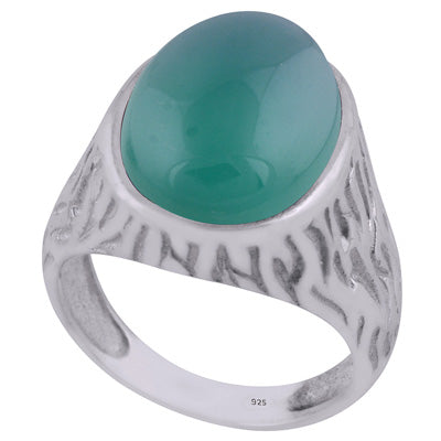 Stunning Handcrafted Oxidised Work Around Green Onyx Oval Shape 925 Sterling Solid Silver Ring - R3402258-57
