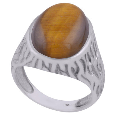 Stunning Handcrafted Oxidised Work Around Tiger's Eye Oval Shape 925 Sterling Solid Silver Ring - R3402258-62