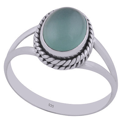 Stunning Wire Work Around Aqua Chalcedony Oval Shape 925 Sterling Solid Silver Ring - R3402263-52
