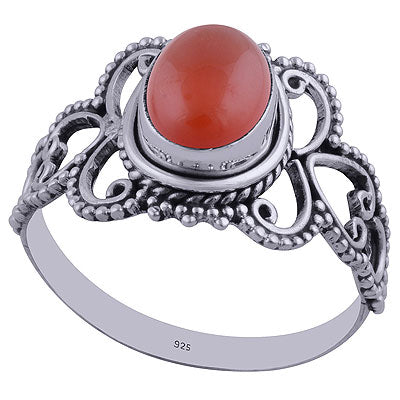 Alluring Rawa Work Pattern Around Carnelian Oval Shape 925 Sterling Solid Silver Ring - R3402274-35
