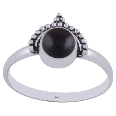 Beautiful Rawa Work Around Black Onyx Round Shape 925 Sterling Solid Silver Ring - R3402276-60
