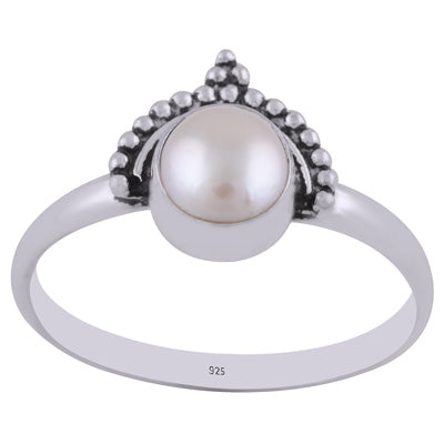 Beautiful Rawa Work Around Pearl Round Shape 925 Sterling Solid Silver Ring - R3402276-64