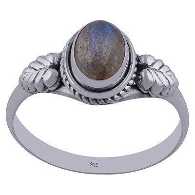 Stunning Textured Leaf work Around Labradorite Oval Shape 925 Sterling Solid Silver Ring - R3402281-21