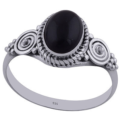 Stunning Coil Wire Work Around Black Onyx Oval Shape 925 Sterling Solid Silver Ring - R3402282-38