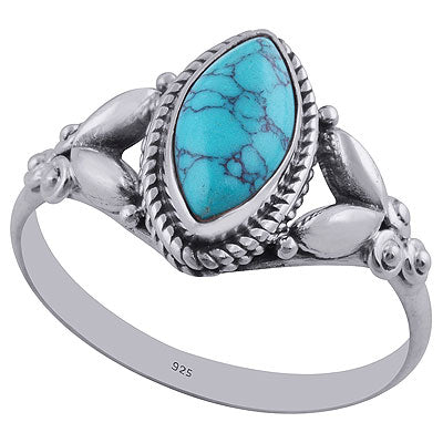 Gorgeous Embossed Work Around Turquoise Marquise Shape 925 Sterling Solid Silver Ring - R3402296-10