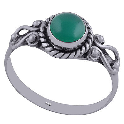 Alluring Coil work Around Green Onyx Round Shape 925 Sterling Solid Silver Ring - R3402305-52
