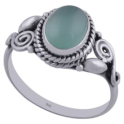 Alluring Coil Wire Work Around Aqua Chalcedony Oval Shape 925 Sterling Solid Silver Ring - R3402308-40