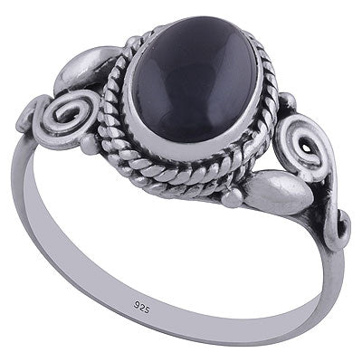 Alluring Coil Wire Work Around Black Onyx Oval Shape 925 Sterling Solid Silver Ring - R3402308-51