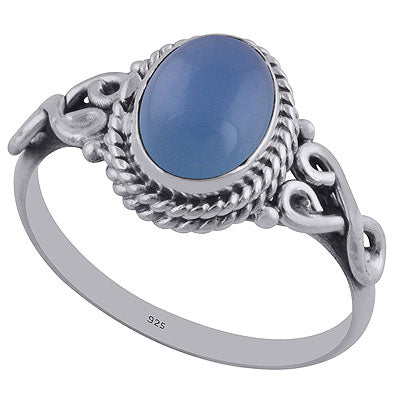 Alluring Wire Work Around Blue Chalcedony Oval Shape 925 Sterling Solid Silver Ring - R3402309-156