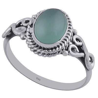 Alluring Wire Work Around Aqua Chalcedony Oval Shape 925 Sterling Solid Silver Ring - R3402309-157