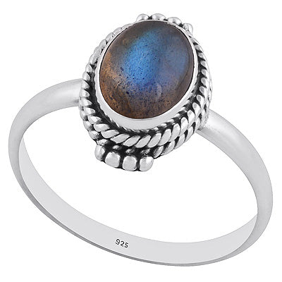 Stunning Rawa & Handwork Around Labradorite Oval Shape 925 Sterling Solid Silver Ring - R3402310-21