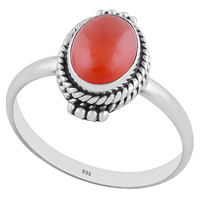 Stunning Rawa & Handwork Around Carnelian Oval Shape 925 Sterling Solid Silver Ring - R3402310-32