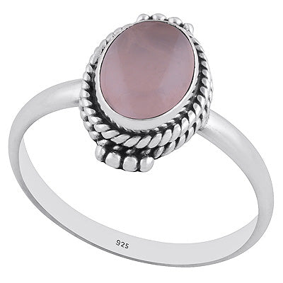 Stunning Rawa & Handwork Around Rose Quartz Oval Shape 925 Sterling Solid Silver Ring - R3402310-47