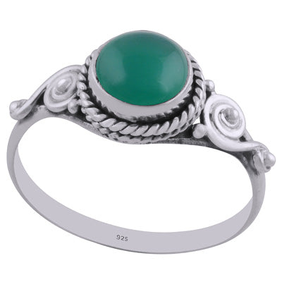 Gorgeous Twisted Wire Work Around Green Onyx Round Shape 925 Sterling Solid Silver Ring - R3402312-28