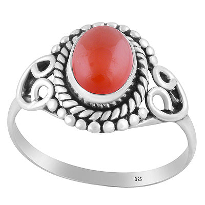 Stunning Work & Rawa Work Around Carnelian Oval Shape 925 Sterling Solid Silver Ring - R3402313-34