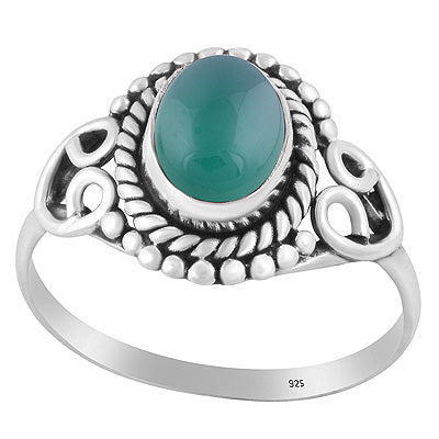 Stunning Work & Rawa Work Around Green Onyx Oval Shape 925 Sterling Solid Silver Ring - R3402313-37