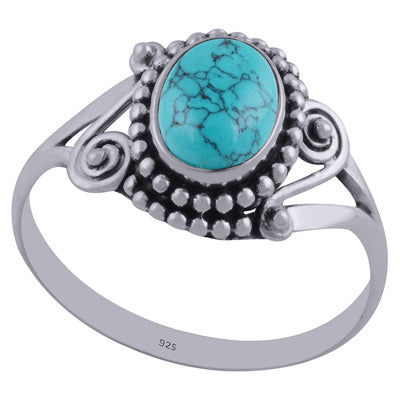 Gorgeous Rawa & Wire Work Around Turquoise Oval Shape 925 Sterling Solid Silver Ring - R3402315-14