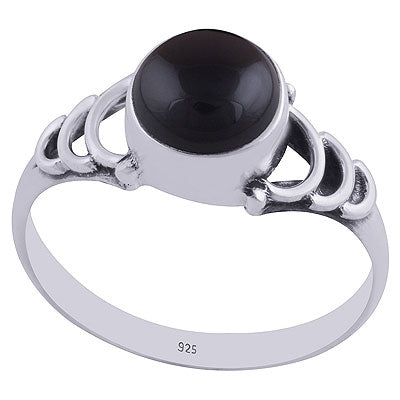 Gorgeous Wire Work Pattern Around Black Onyx Round Shape 925 Sterling Solid Silver Ring - R3402321-35