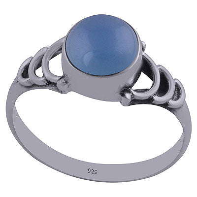 Gorgeous Wire Work Pattern Around Blue Chalcedony Round Shape 925 Sterling Solid Silver Ring - R3402321-73