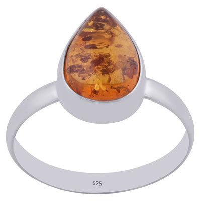 Beautiful Simple Amber Pear Shape 925 Sterling Solid Silver Ring - R3402333-1