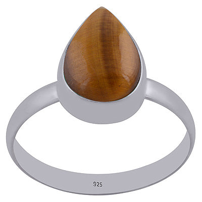 Beautiful Simple Tiger's Eye Pear Shape 925 Sterling Solid Silver Ring - R3402333-202