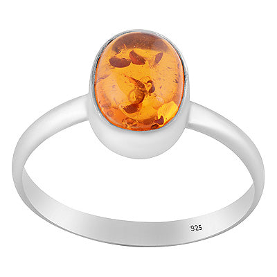 Plain Collet Designed Amber Oval Shape 925 Sterling Solid Silver Ring - R3402334-1
