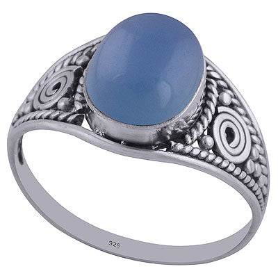 Gorgeous Coil Wire Work & Rawa Work Around Blue Chalcedony Oval Shape 925 Sterling Solid Silver Ring - R3402342-57
