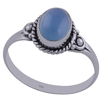 Beautiful Rawa Twisted Wire Around Blue Chalcedony Oval Shape 925 Sterling Solid Silver Ring - R3402343-68
