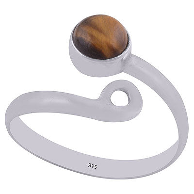 Gorgeous Adjustable Tiger's Eye Round Shape 925 Sterling Solid Silver Ring - R3402347-78