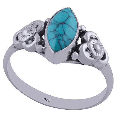 Stunning Floer Work Around Turquoise Marquise Shape 925 Sterling Solid Silver Ring - R3402349-11