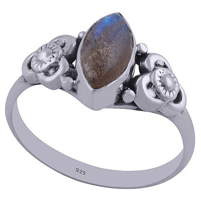 Stunning Floer Work Around Labradorite Marquise Shape 925 Sterling Solid Silver Ring - R3402349-27