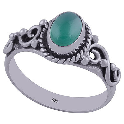 Stunning Rawa & Wire Work Around Green Onyx Oval Shape 925 Sterling Solid Silver Ring - R3402352-32