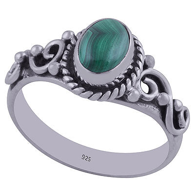 Stunning Rawa & Wire Work Around Malachite Oval Shape 925 Sterling Solid Silver Ring - R3402352-37