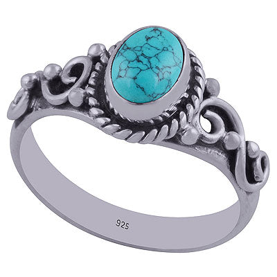 Stunning Rawa & Wire Work Around Turquoise Oval Shape 925 Sterling Solid Silver Ring - R3402352-9