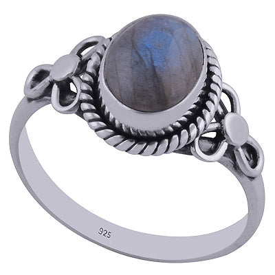 Stunning Handcrafted Flower Around Labradorite Oval Shape 925 Sterling Solid Silver Ring - R3402356-45