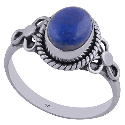 Stunning Handcrafted Flower Around Lapis Oval Shape 925 Sterling Solid Silver Ring - R3402356-46