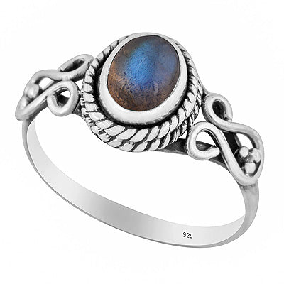 Gorgeous Handwork Around Labradorite Oval Shape 925 Sterling Solid Silver Ring - R3402359-55