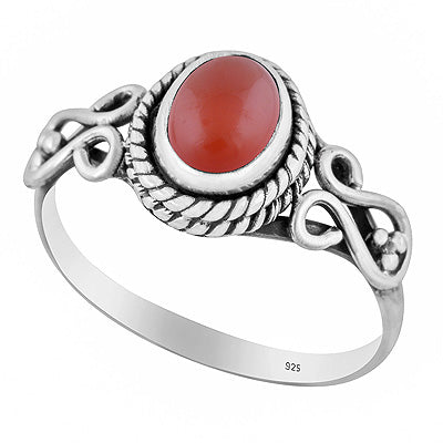 Gorgeous Handwork Around Carnelian Oval Shape 925 Sterling Solid Silver Ring - R3402359-57