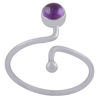 Minimal Beautifully Designed Shank Amethyst Round Shape 925 Sterling Solid Silver Ring - R3402368-1