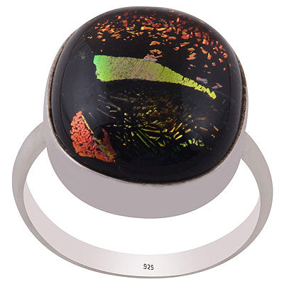 Beautiful Gemstone Dichroic Glass Oval Shape 925 Sterling Solid Silver Ring - R3402370-120
