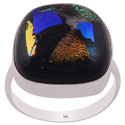 Beautiful Gemstone Dichroic Glass Square Shape 925 Sterling Solid Silver Ring - R3402370-137
