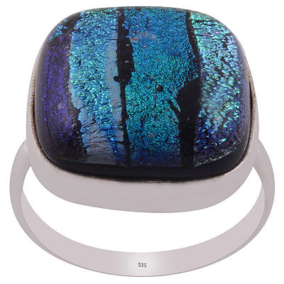 Beautiful Gemstone Dichroic Glass Square Shape 925 Sterling Solid Silver Ring - R3402370-138