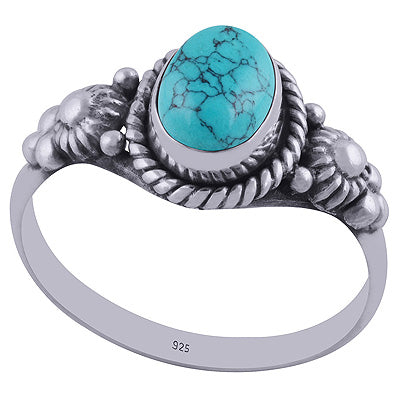 Alluring Flower Around Turquoise Oval Shape 925 Sterling Solid Silver Ring - R3402372-9