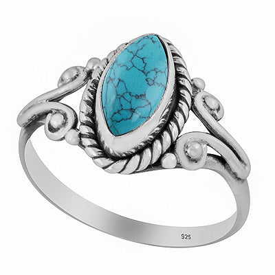 Gorgeous Twisted Wire Work Around Turquoise Marquise Shape 925 Sterling Solid Silver Ring - R3402378-7